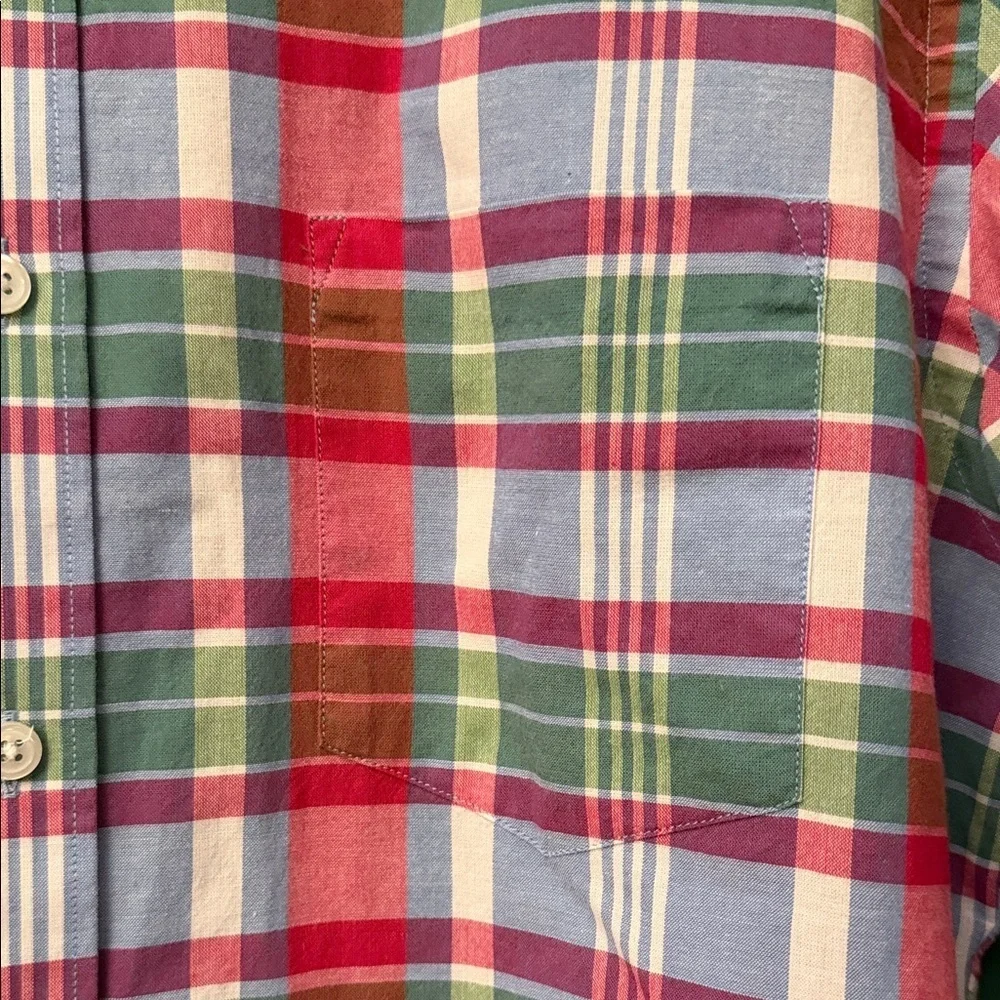 J. Crew Green, Pink & Blue Spring Inspired Plaid Button-Down Mens L Shirt Cotton
